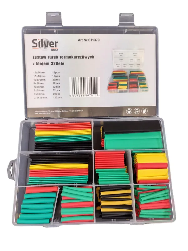 Tubos termorretráctiles con adhesivo Silver, set de 328 piezas - Aislantes eléctricos flexibles, autoadhesivos, resistentes al calor, ideales para cables y conexiones