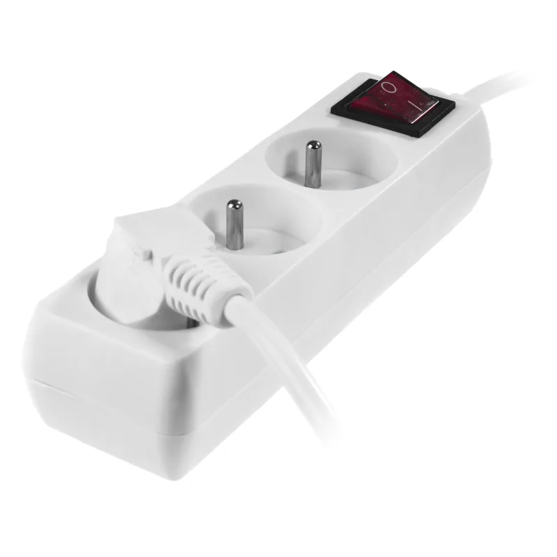 Extensión doméstica blanca Awtools, modelo 3-gniazdos 3,0m con conexión a tierra y interruptor, ideal para uso en casa, 3 tomas, cable resistente y diseño seguro y funcional.
