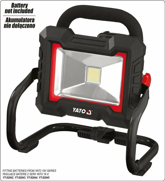 YATO, modelo YT-82961, Reflector LED 18V, ideal para iluminación portátil de 1600 lúmenes, 20W, sin batería ni cargador, herramienta profesional y eficiente