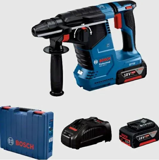 Bosch Professional GBH 187-LI - Taladro percutor inalámbrico (18 V, 2 baterías de 5,0 Ah, cargador, 2,4 J, diámetro de perforación en hormigón, 24 mm, estuche de plástico)