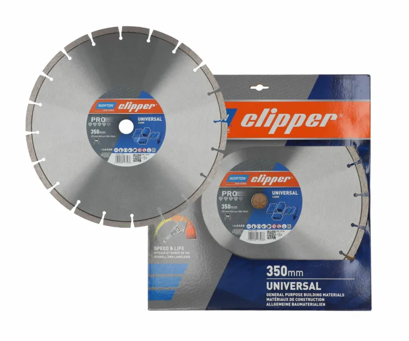 Disco de Corte Norton Clipper Pro Universal Laser 350mm, Borde Segmentado, Corte Rápido y Preciso, Ideal para Concreto y Asfalto