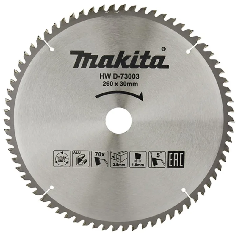 Makita Disco de Sierra para Aluminio 260x30x70z Economy, herramienta profesional para cortes precisos, alta resistencia, diseño optimizado, compatibilidad con múltiples dispositivos.