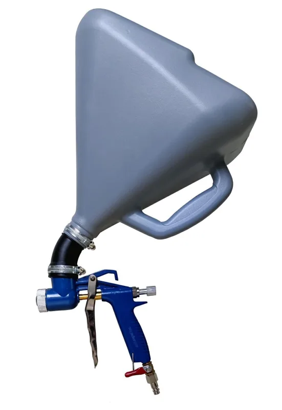 Adler Pistola para revoques AD9020, herramienta de alto rendimiento con articulación flexible, aplicación uniforme, diseño ergonómico, depósito ligero, compatibilidad neumática, color metálico.