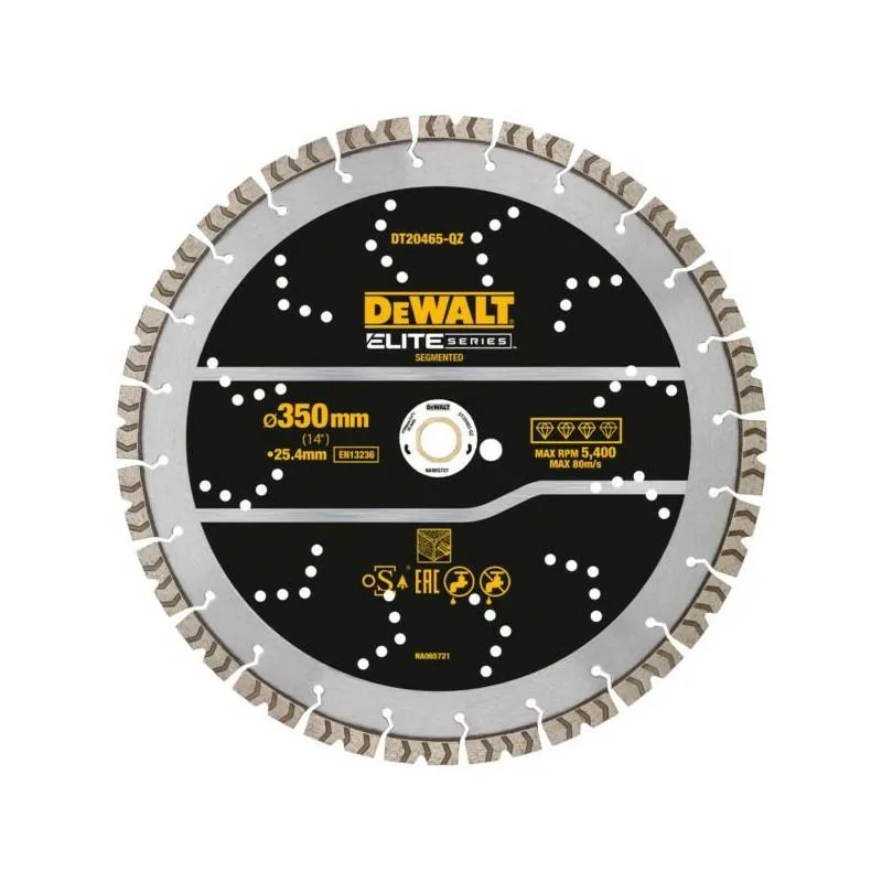 Disco de corte de diamante DeWALT Elite 350 mm para varillas de refuerzo y hormigón, alta resistencia, corte preciso, uso profesional