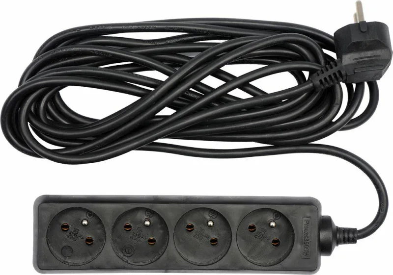 VOREL 72621 - cable de extensión con conexión a tierra/negro / 4-sockets 3m