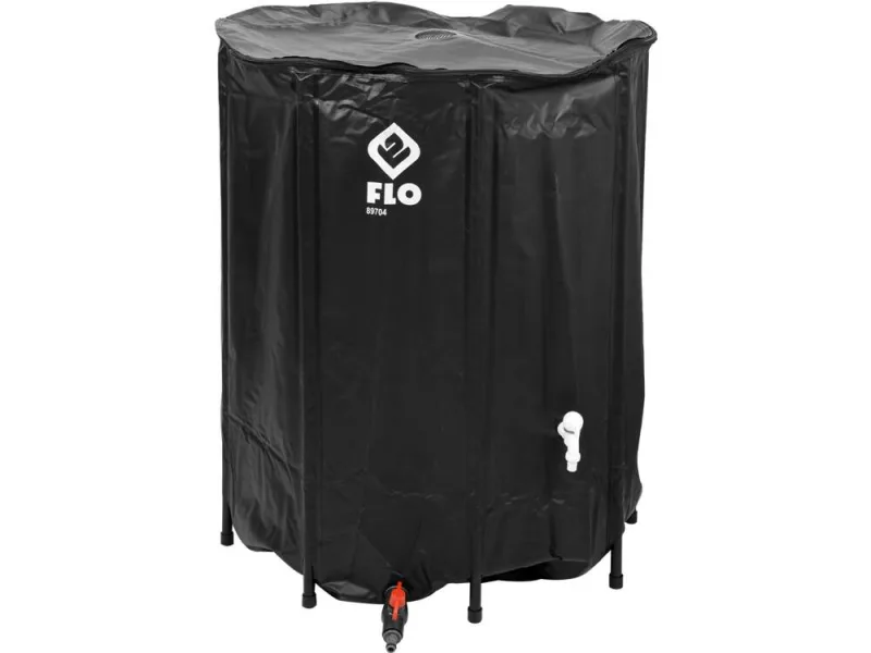 FLO 89704 Barril de Lluvia Plegable con Grifo, Filtro y Protección Antidesbordamiento, 500 litros, PVC macizo, resistente a rayos UV, 80x98 cm