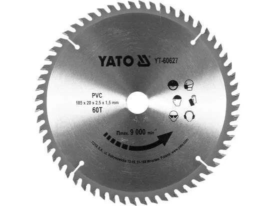 YATO, modelo YT-60627, Hoja de sierra circular de 18,5 cm, 1 pieza, ideal para cortes precisos en madera, metal y plástico, alta durabilidad, herramienta profesional