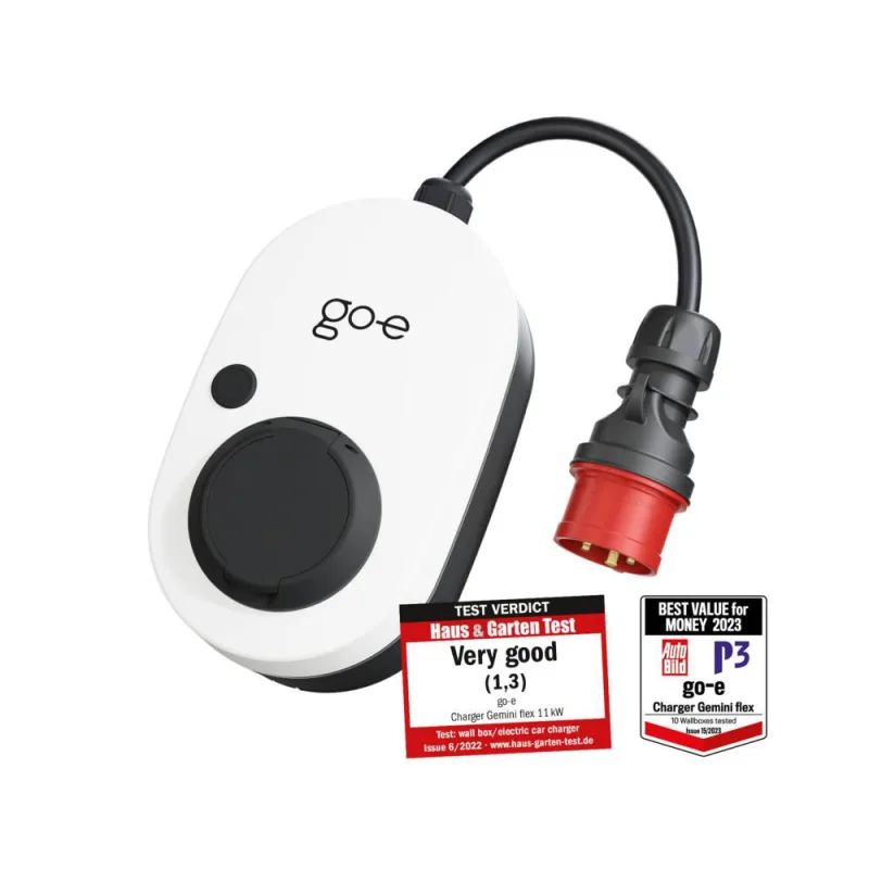 go-e Charger Gemini Flex Estación de Carga de 11 kW Wallbox estacionaria y móvil Conector CEE Rojo 16 A Toma Tipo 2 WLAN RFID