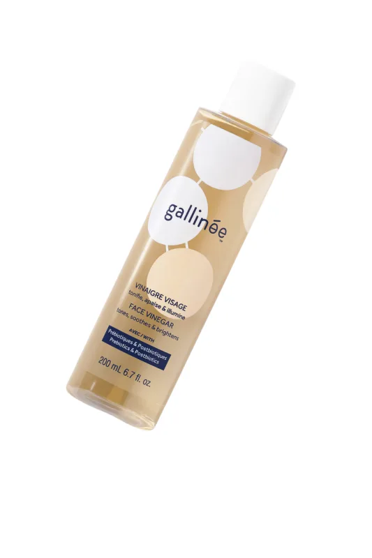 Gallinée Face Vinegar - Tónico prebiótico limpiador e hidratante facial, con ácido láctico e ingredientes activos 96% de origen natural, formato 200 ml