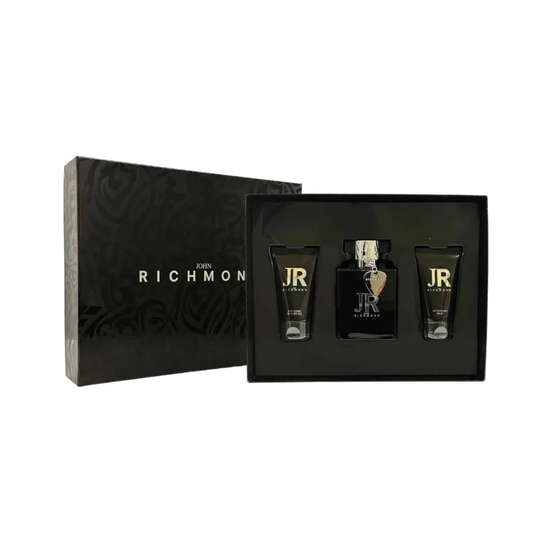 John Richmond Set, Man Eau de Parfum 100 ml, Gel de ducha nutritivo 50 ml y Bálsamo after-shave 50 ml, Fragancia masculina y cuidado completo