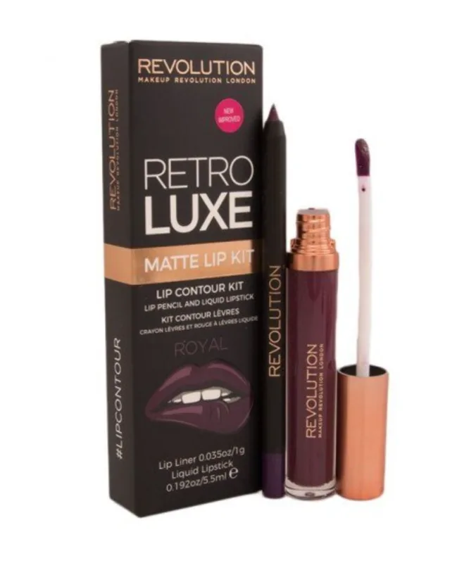 Makeup Revolution Retro Luxe Matte Lip Kit, Pintalabios Líquido Mate 5.5ml + Lápiz de Labios 1g, Acabado Intenso y Duradero, Tono Royal, Textura Cremosa