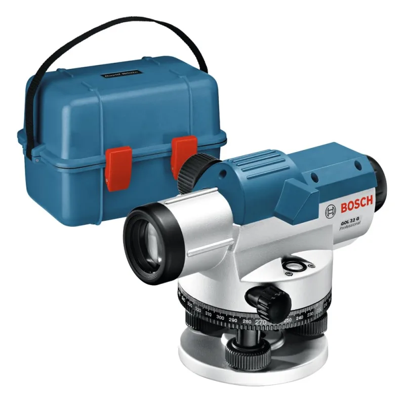 Bosch Professional Nivel Óptico GOL 32 G (aumento 32x, unit of measure: 400 Gon, unidad de medida: 400 Gon, alcance: hasta 120 m, regla graduada GR 500, trípode BT 160, en maletín de transporte)