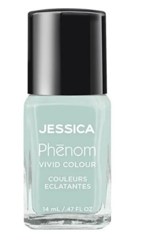 Esmalte de uñas Phenom Vivid Colour de Jessica, color celestial blue, 14 ml, acabado gel sin lámpara UV, alta pigmentación, aplicación fácil y duradera hasta 10 días