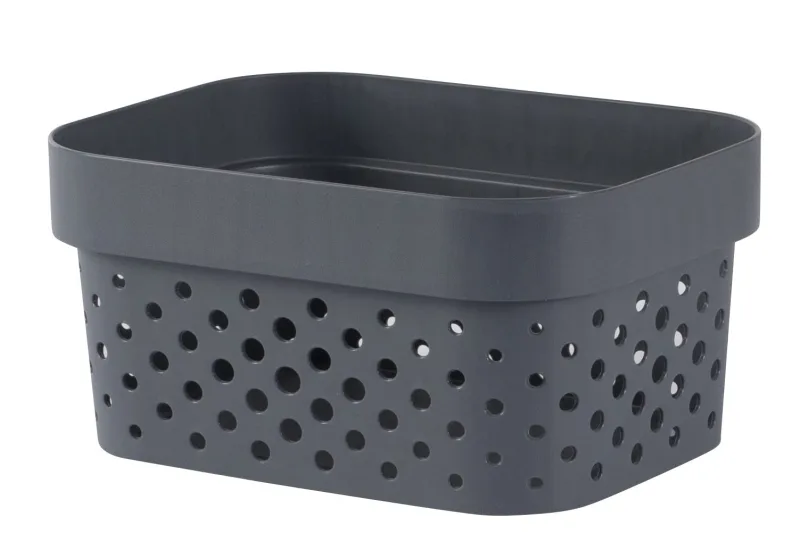 Curver | Cesta Infinity Dots Xs de 1,4 L, reciclado, gris antracita, 100% material reciclado, 17 x 12,6 x 8,4 cm