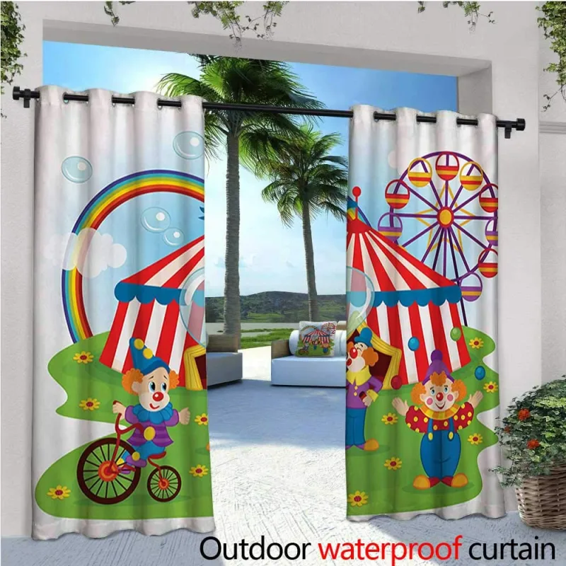 homehot Circus Cortina de privacidad para pergola Circo Elefante Oso Mono Animales Merry Go Redondo Magic Classic celebración impresión térmica Aislante Repelente al Agua Drape para balcón