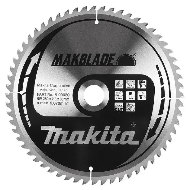 Makita Hoja de Sierra Circular 260x30x24z para modelo 2704, herramienta profesional para carpintería y construcción, diseño reforzado, cortes rápidos y precisos, color metálico.