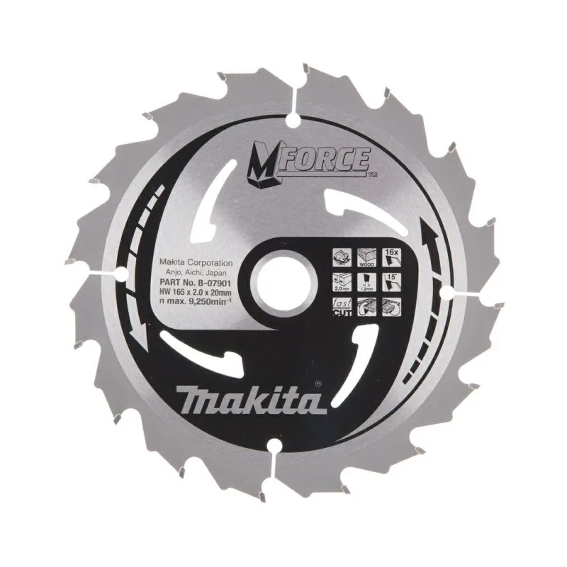 Makita Hoja de Sierra Circular B-33685, herramienta profesional para cortes en madera y materiales diversos, diseño reforzado, alta precisión, estabilidad de corte, color metálico.