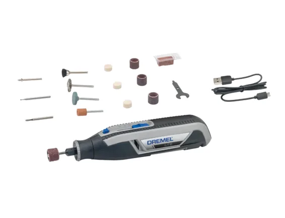 Multiherramienta inalámbrica, Dremel, modelo Lite 7760, uso en tallado y grabado, batería 3.6 V 2.0 Ah, 15 accesorios, cargador USB, velocidad variable 8000-25000 rpm