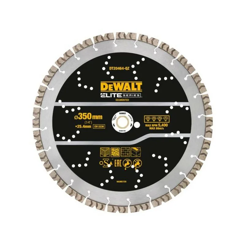 Disco de corte de diamante DeWALT Elite 350 mm All Purpose, uso universal en construcción, para corte de hormigón, piedra, ladrillo y materiales abrasivos, alta durabilidad