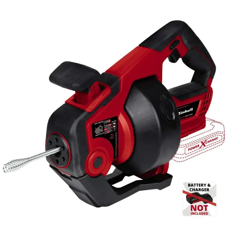 Einhell TE-DA 18/760 Li-Solo PXC, limpiador de tubos, batería Li-ion 18V, espiral de limpieza de 7,6 m, adecuado para tubos de 16-55 mm, ideal para limpieza eficiente