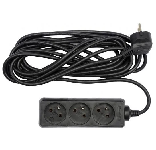 Cable de extensión Vorel 72617 con conexión a tierra, 5m, 3 enchufes, ideal para hogar y oficina, seguro y resistente, color negro, diseño práctico y eficiente para uso diario