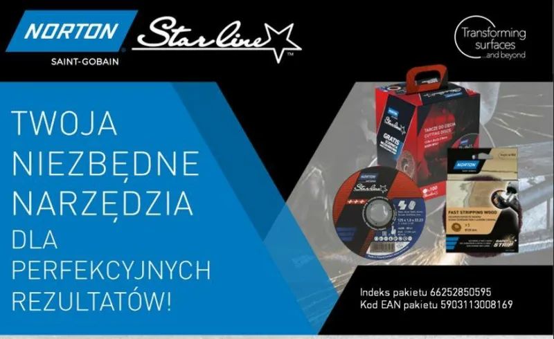 Disco de corte fino, Norton Starline 125mm, uso profesional en metal, alta precisión, espesor 1,0mm, pack de 100 unidades con cubeta y disco de limpieza incluido