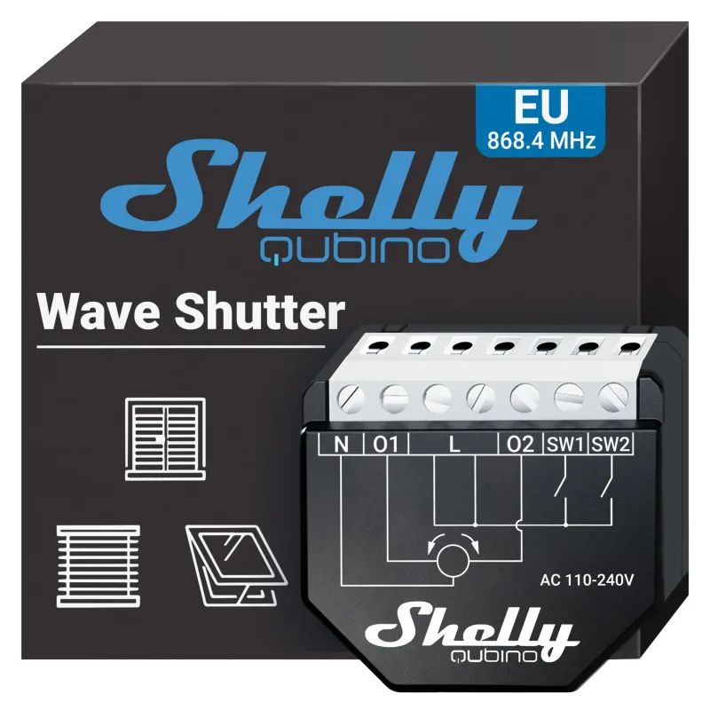 Shelly Wave Shutter- Control De Persianas Enrollables Z-Wave Con Medición De Potencia, 10 A Por Canal, Automatización Del Hogar, Necesita Pasarela Z-Wave, Control Del Angulo De Las Lamas
