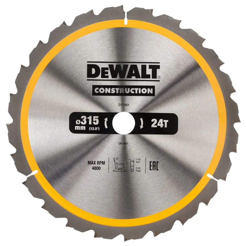 Hoja de Sierra Circular para Construcción DeWalt DT1184-QZ 305 x 30 x 2,41mm, 80 Dientes, Ángulo de 7°, Alta Precisión para Cortes en Materiales Fuertes.