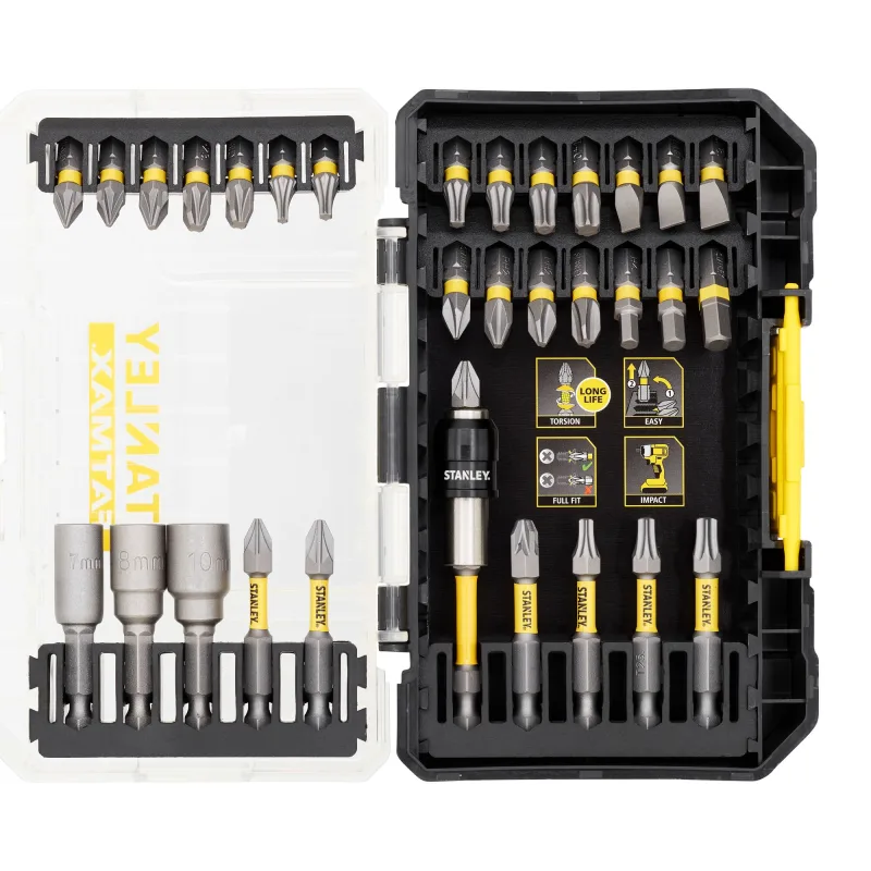 Stanley, modelo STA88557-XJ, Punta de destornillador, 32 pieza(s), hexágono, Phillips, Pozidriv, Torx, ideal para trabajos de atornillado, alta versatilidad.