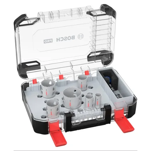 Bosch 9x Set de sierra de corona PRO Multi Material Power Change Plus - Estuche transparente para Madera blanda, Cartón-yeso, Ø 22,29,35,44,51,65mm, Professional Accesorios Taladro, Versión actual