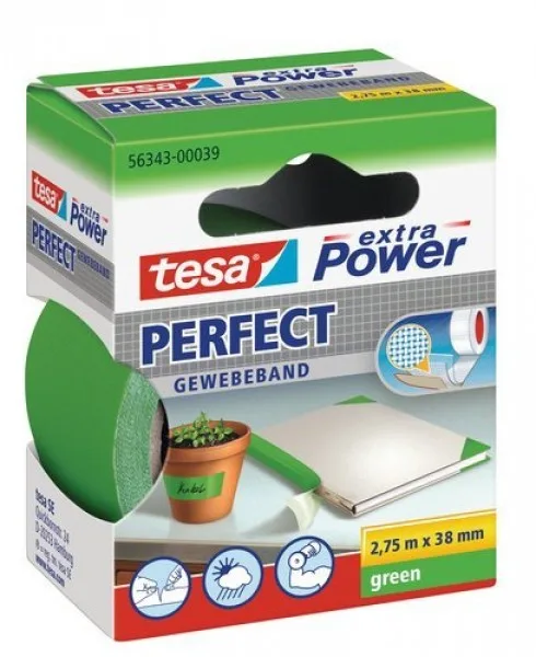 Tesa - Juego de 3 cintas forradas adhesiva extra power 38 mm x 2,75 m verde