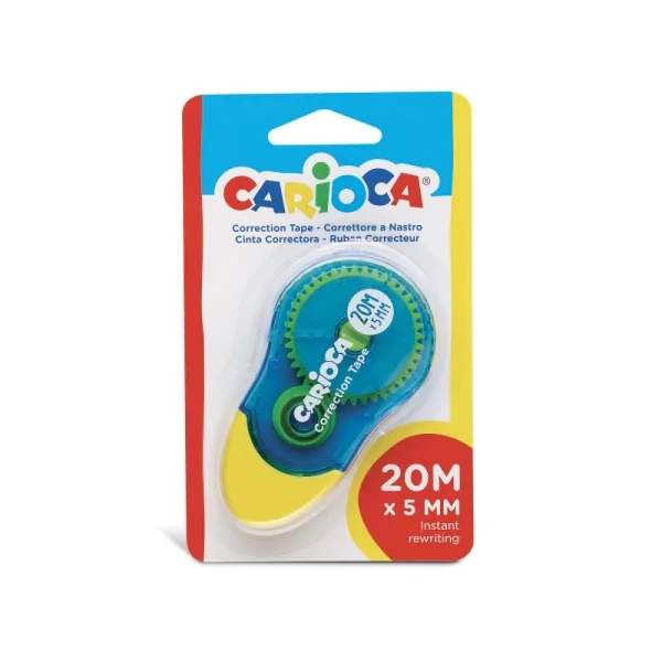 Carioca CORRECTOR CINTA - Corrector en cinta, opaco y reescribible al momento. Perfecto para borrar. Contiene 1 corrector 20mx5mm. Color del corrector Azul y Amarillo