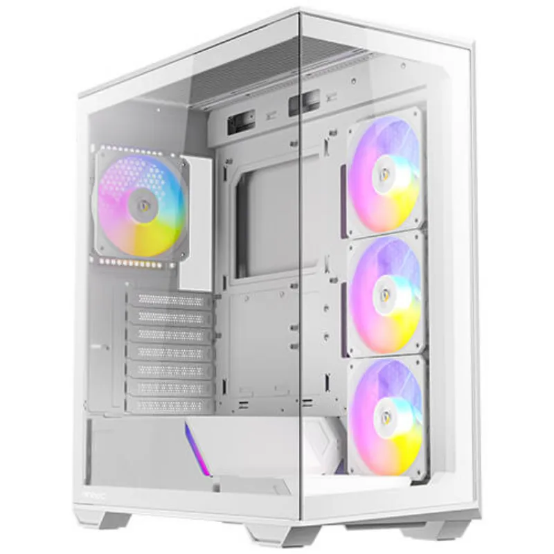 Antec C3 ARGB Blanco, 3 Ventiladores ARGB PWM de 120 mm y 1 x 120 mm incluidos, hasta 8 Ventiladores simultáneamente, Tipo C, Paneles Frontales y Laterales de Vidrio Templado sin Costuras, Soporte de