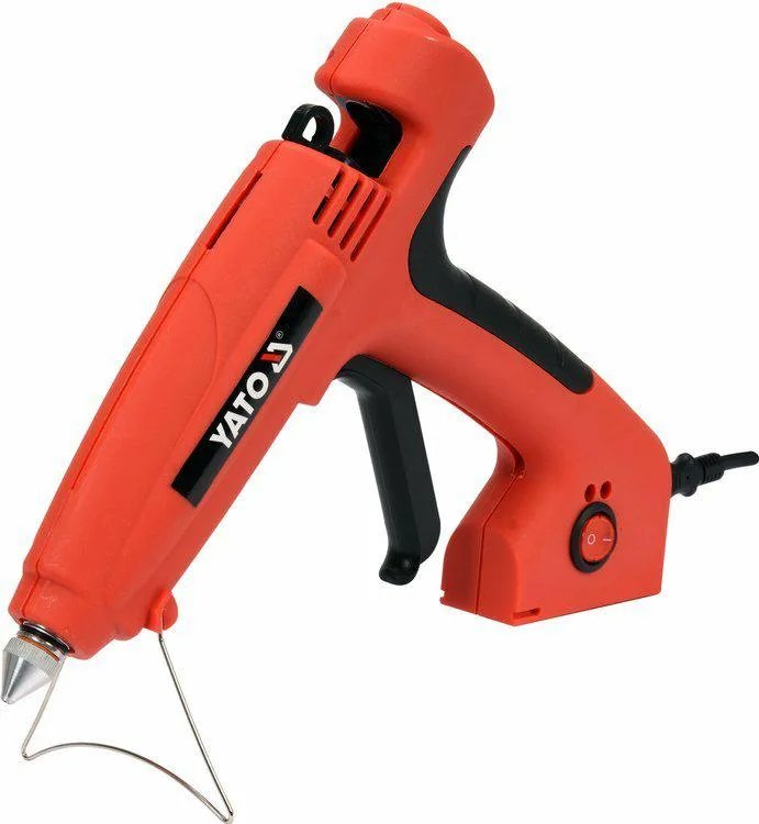 YATO, modelo YT-82403, Pistola y lápiz de silicona caliente 450W, color negro y naranja, ideal para aplicaciones de pegado, bricolaje y reparaciones, herramienta eficiente y versátil.
