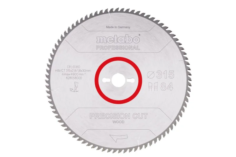 Metabo 628058000 628058000-Hoja de Sierra Metal Duro HW/CT Precision Cut 315 x 30 mm Dientes 84 WZ, 0