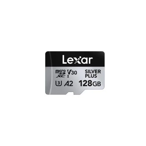 Lexar Tarjeta Micro SD 128 GB Silver Plus, Tarjeta de Memoria Micro SD con Adaptador, Tarjeta Microsdxc TF hasta 205 MB/s, A2, U3, Clase 10, V30, Full HD y 4K UHD para Cámara, Teléfono, Videoconsola