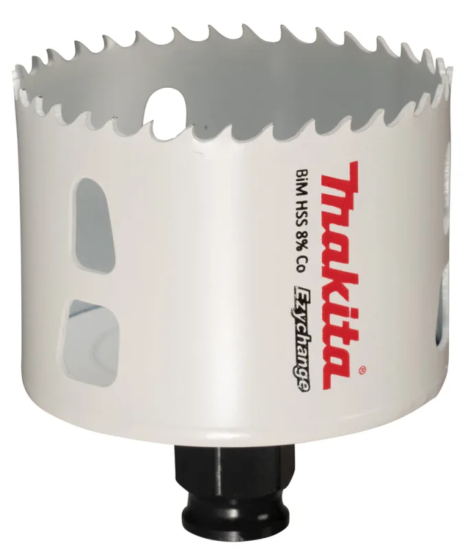 Sierra perforadora bimetálica Ezychange 67 mm Makita, herramienta de corte profesional, cambio rápido, alta durabilidad, uso en metal y madera, color metálico