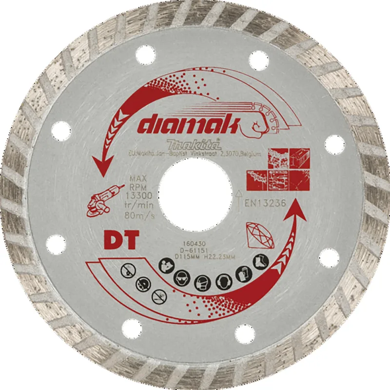 Makita Disco Diamantado Banda Turbo D-61151 115 mm, herramienta profesional para cortes en materiales duros, diseño optimizado, alta resistencia, compatibilidad con múltiples dispositivos.