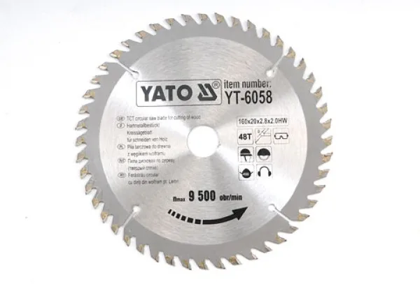 YATO, modelo YT-6058, Hoja de sierra circular de 16 cm, 1 pieza, ideal para cortes precisos en madera, metal y plástico, alta durabilidad, herramienta profesional