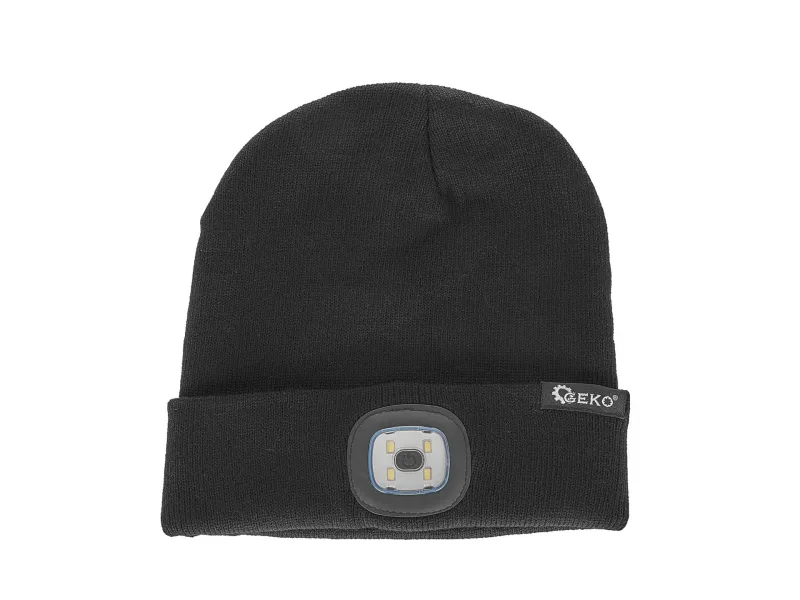 Geko czapka zimowa z lampką led czarna