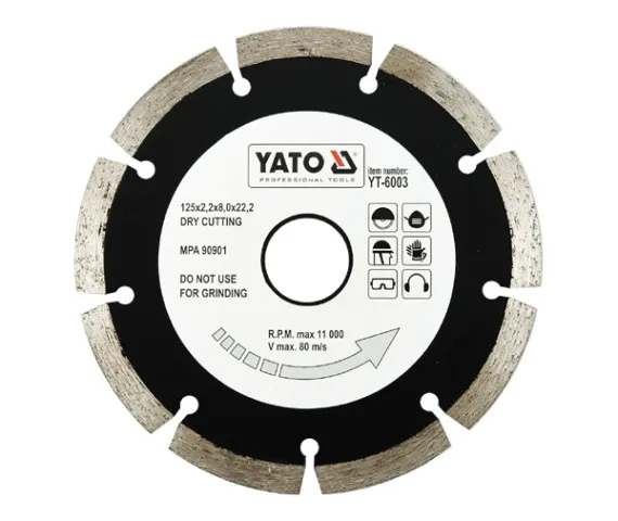 YATO, modelo YT-6003, Disco de diamante 12,5 cm, con borde segmentado, ideal para corte preciso de materiales duros, alta resistencia y durabilidad, herramienta profesional