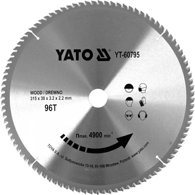YATO, modelo YT-60795, Hoja de sierra circular de 31,5 cm, 1 pieza, ideal para cortes precisos en madera, metal y plástico, alta durabilidad, herramienta profesional