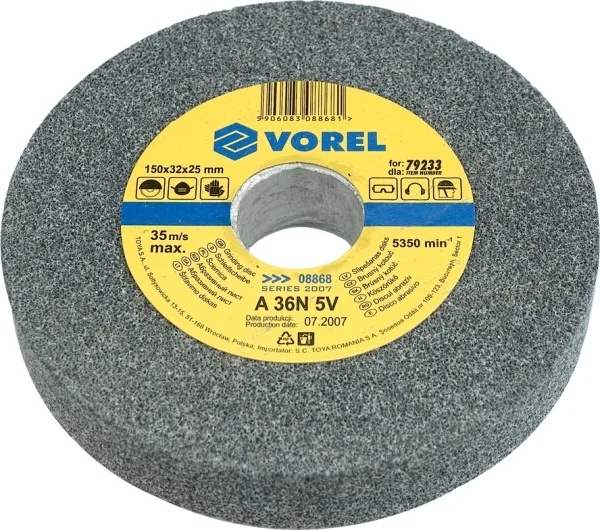 Vorel 08861 - Disco para moler 125x12.7x17mm, grano fino, ideal para trabajos de molienda en metales y otros materiales duros.