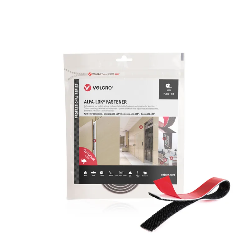 Cinta adhesiva doble cara Velcro alfa-lok negro 25 mm x 1 m