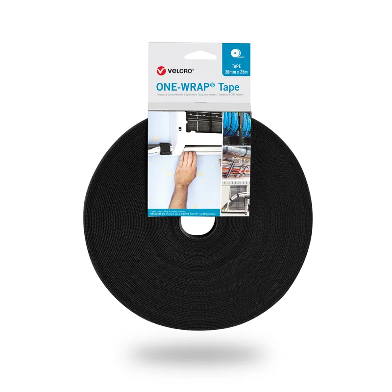 Velcro® One Wrap® - Cinta de 25 m y 20 mm de ancho, color negro