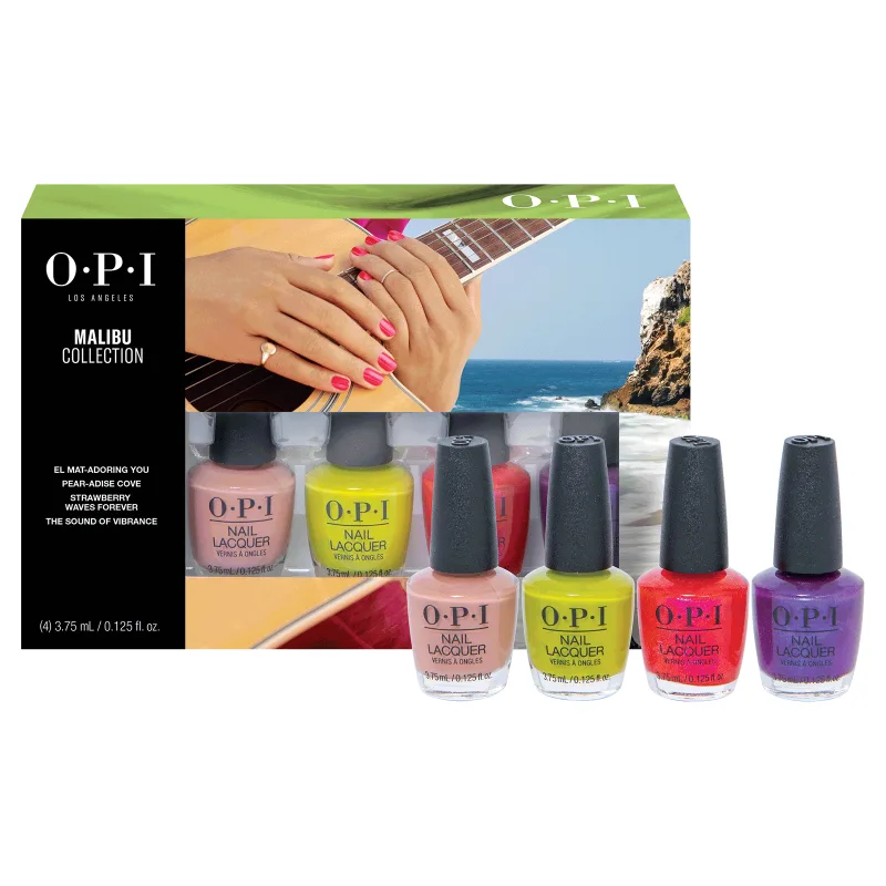 Set de esmaltes OPI Malibu Gel-Effect, 4 piezas de 3.75 ml, acabado gel brillante, colores vibrantes y duraderos para manicure profesional