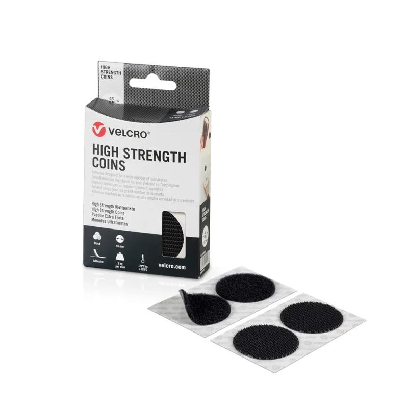Velcro High Strength - Cinta de velcro (45 mm de diámetro, 6 unidades), color negro