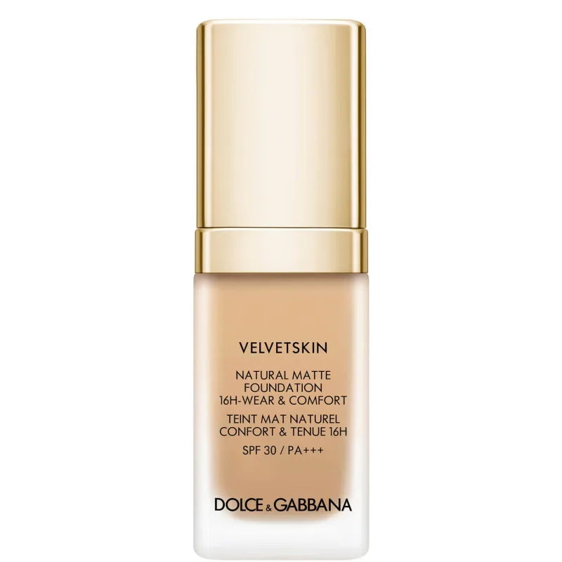 Base líquida mate / Dolce & Gabbana Velvetskin / Cobertura total, acabado mate, SPF 30, fórmula ligera y duradera para piel perfecta, tono 335c, 30 ml