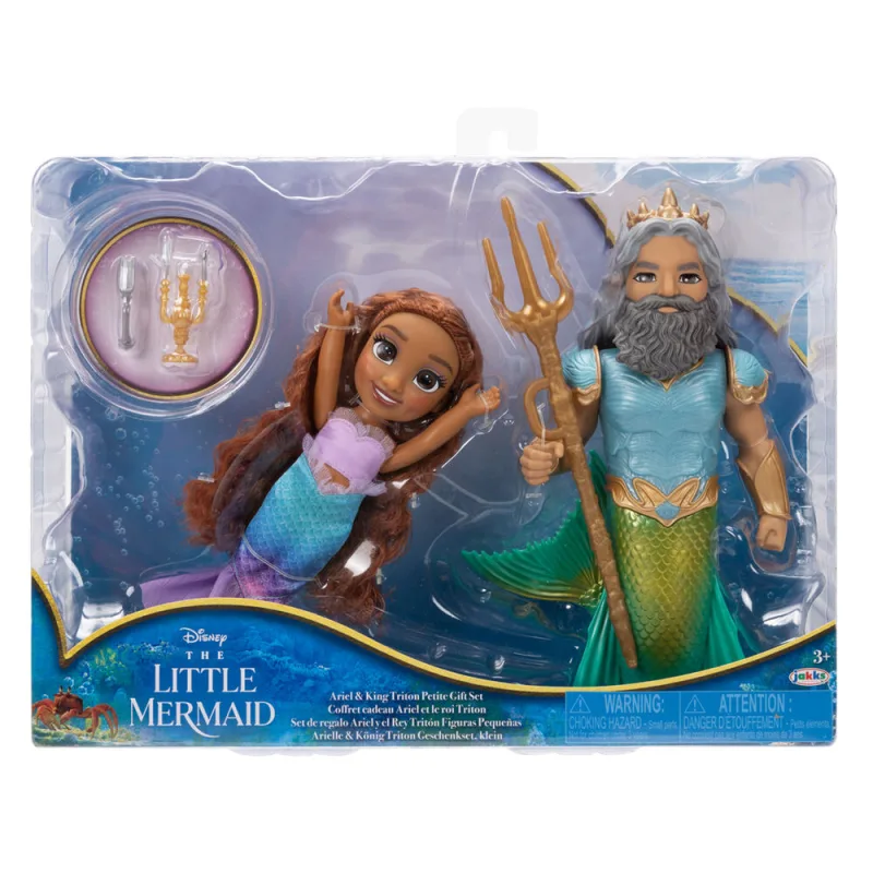 Disney La Sirenita - Set de Regalo Ariel y Tritón de 15 centímetros de Altura - Accesorios Emblemáticos incluidos - Juguete para Niños 3 Años +