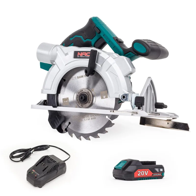NAC NEW AMERICAN CONCEPT Sierra Circular Manual con Láser de Guía - Sierra Circular a Batería con Sistema de Extracción de Polvo - Sierra Circular con Guía - con Baterías y Cargador